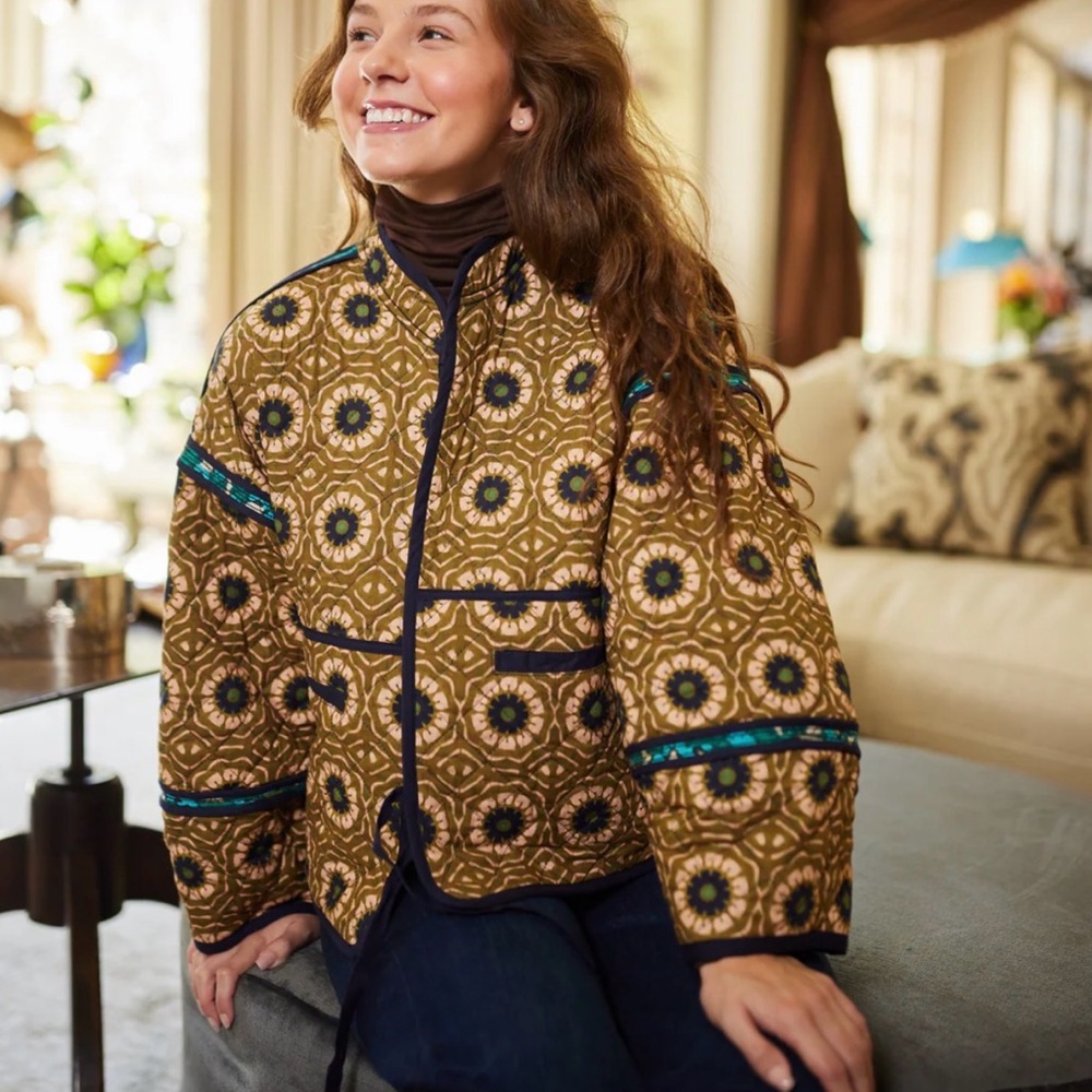 Brooks Avenue Size L/XL • Eloise Blue Green Tie Front Quilted Jacket Ave.